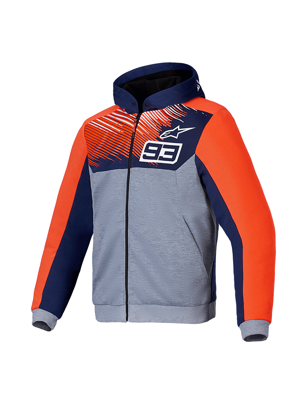 Alpinestars MM93 Chrome V2 Sport Hoodie, blusão de moto com capuz, azul, cinzento e vermelho, certificado CE