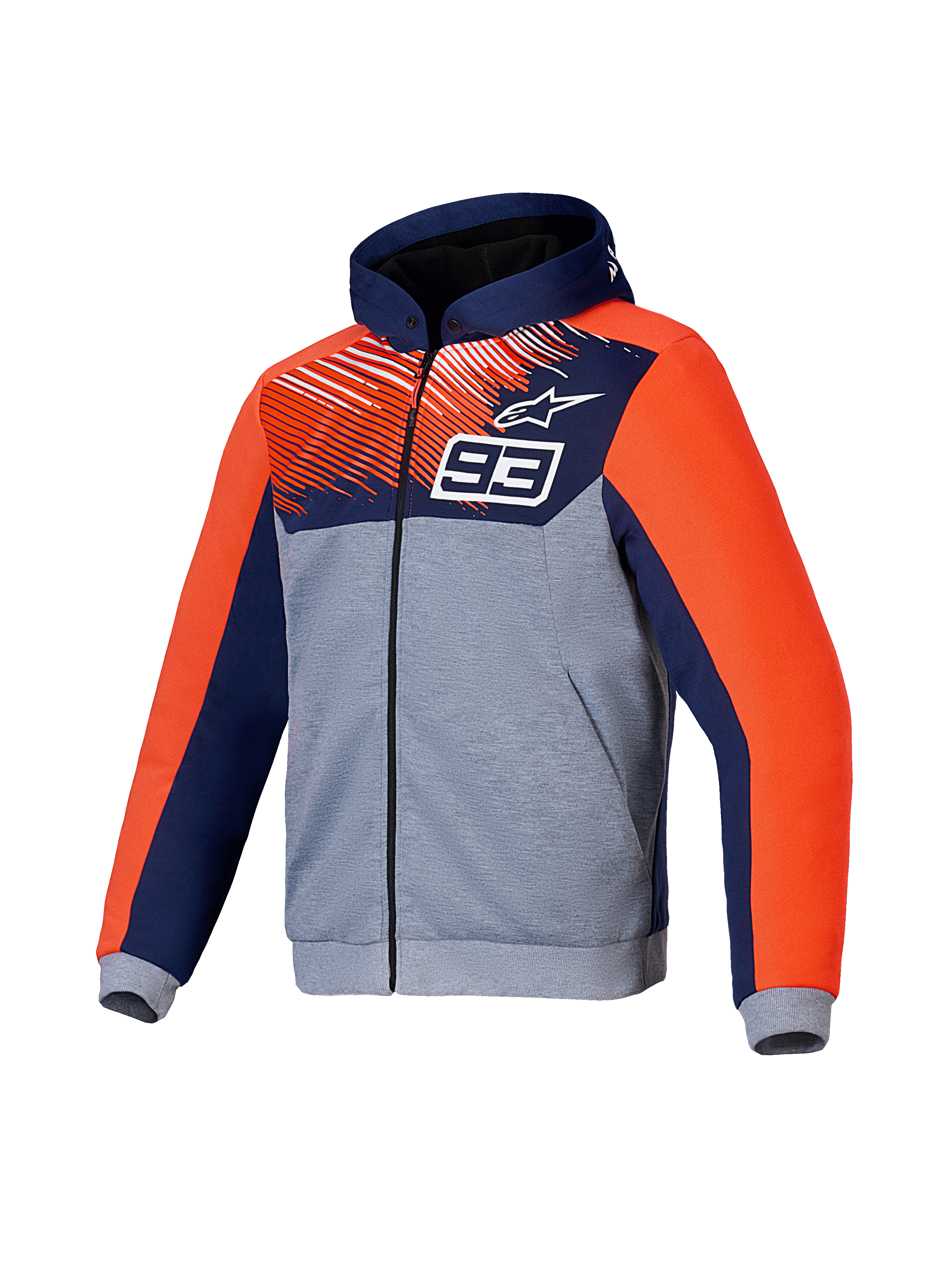 Alpinestars MM93 Chrome V2 Sport Hoodie, blusão de moto com capuz, azul, cinzento e vermelho, certificado CE