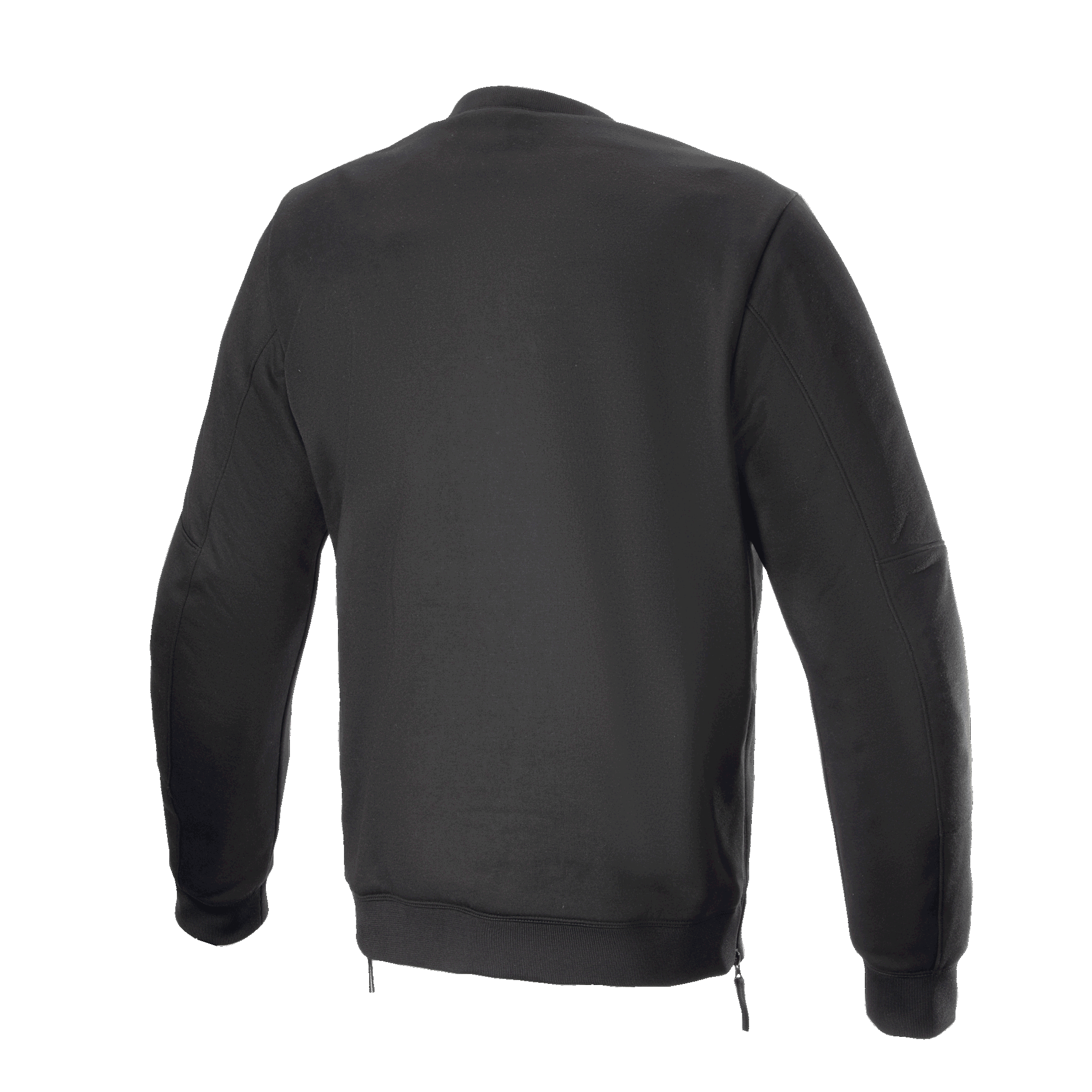 Alpinestars FQ20 Legit Crew Fleece, fleece de motociclismo, preto, vista traseira, com cintura canelada e fechos laterais, design urbano casual