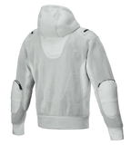 Alpinestars Moflow Air Tech Hoodie, Men's Motorcycle Jacket, Gray, Back view featuring full high-density mesh construction, mesh hood, reinforced elbow panels, and subtle Alpinestars branding, urban tech-wear design