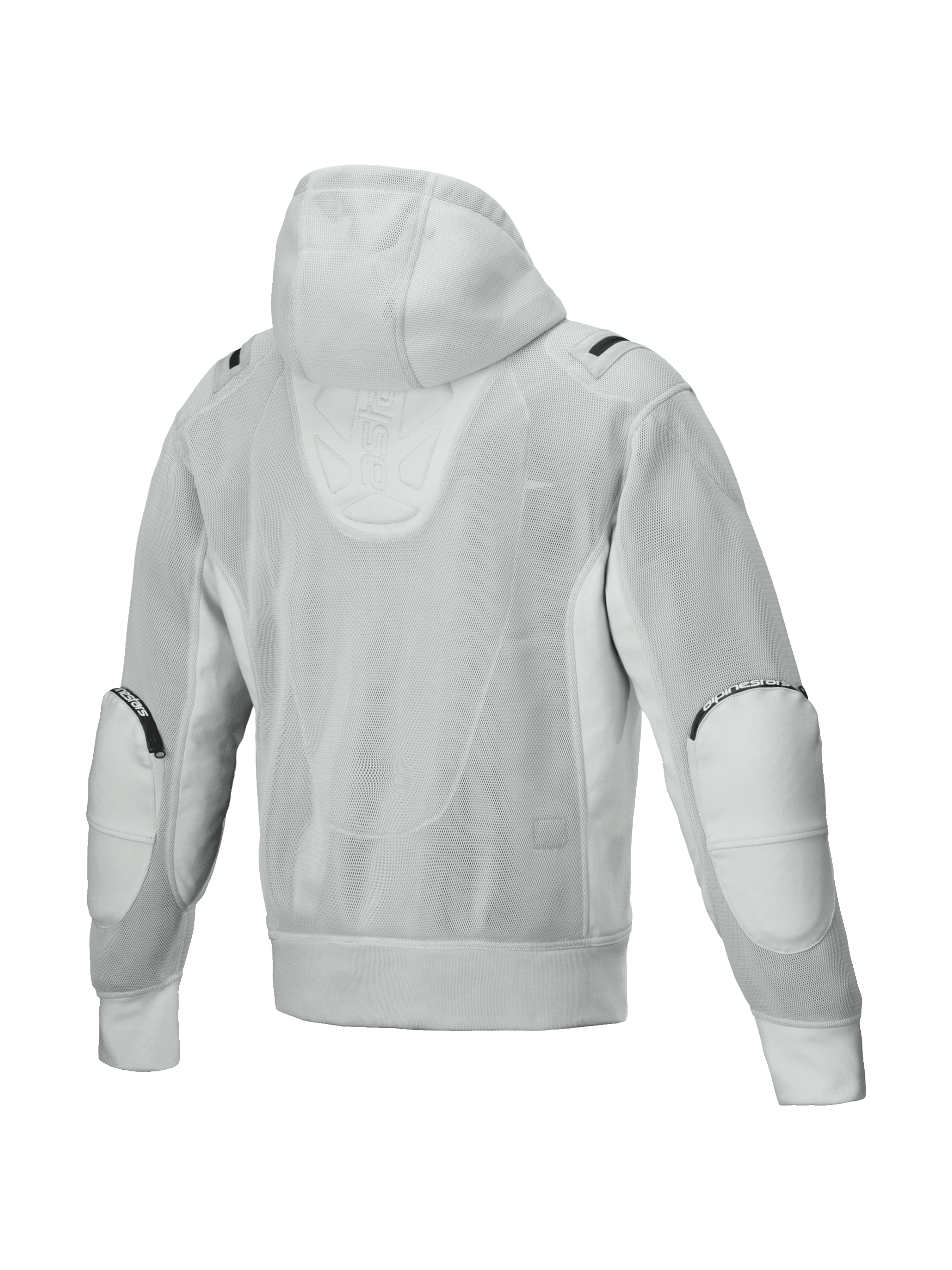 Alpinestars Moflow Air Tech Hoodie, casaco de moto em malha cinzenta para homem, ventilado e compatível com Tech-Air, vista traseira.