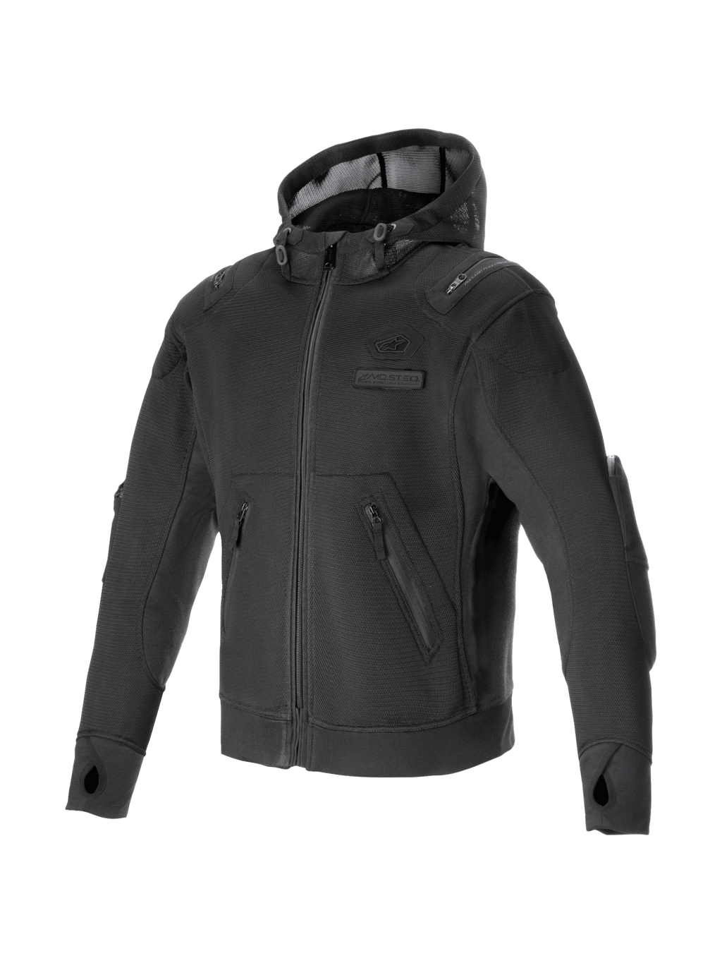 Alpinestars Moflow Air Tech Hoodie, casaco de moto urbano para homem, preto, em malha ventilada com capuz e orifícios para o polegar, pronto para sistema Tech-Air.