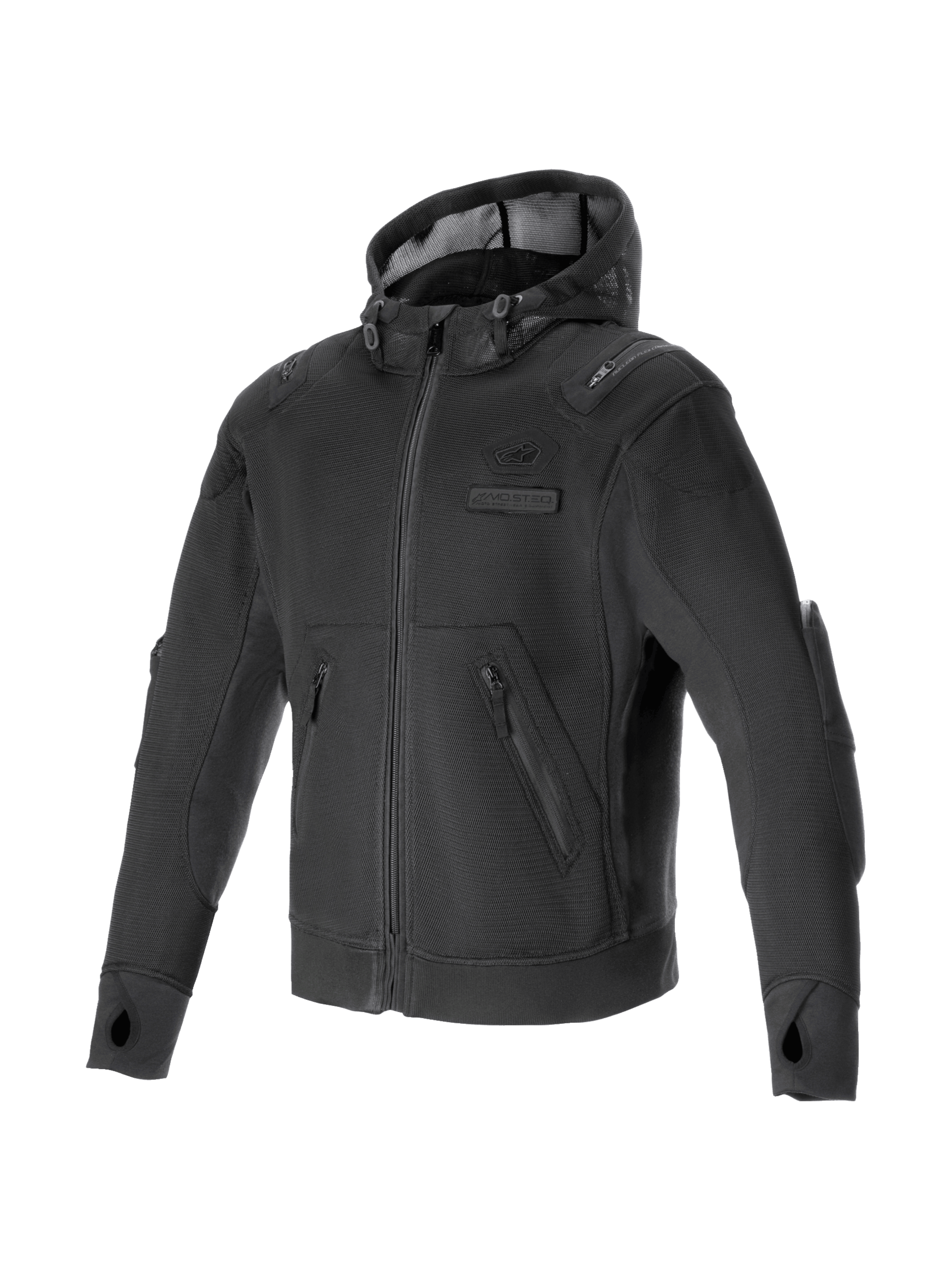 Alpinestars Moflow Air Tech Hoodie, casaco de moto urbano para homem, preto, em malha ventilada com capuz e orifícios para o polegar, pronto para sistema Tech-Air.