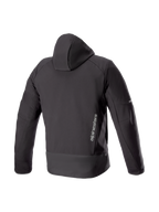 Alpinestars Casaco Com Capuz Neo Impermeável, blusão de moto urbano preto para homem, vista traseira em softshell.