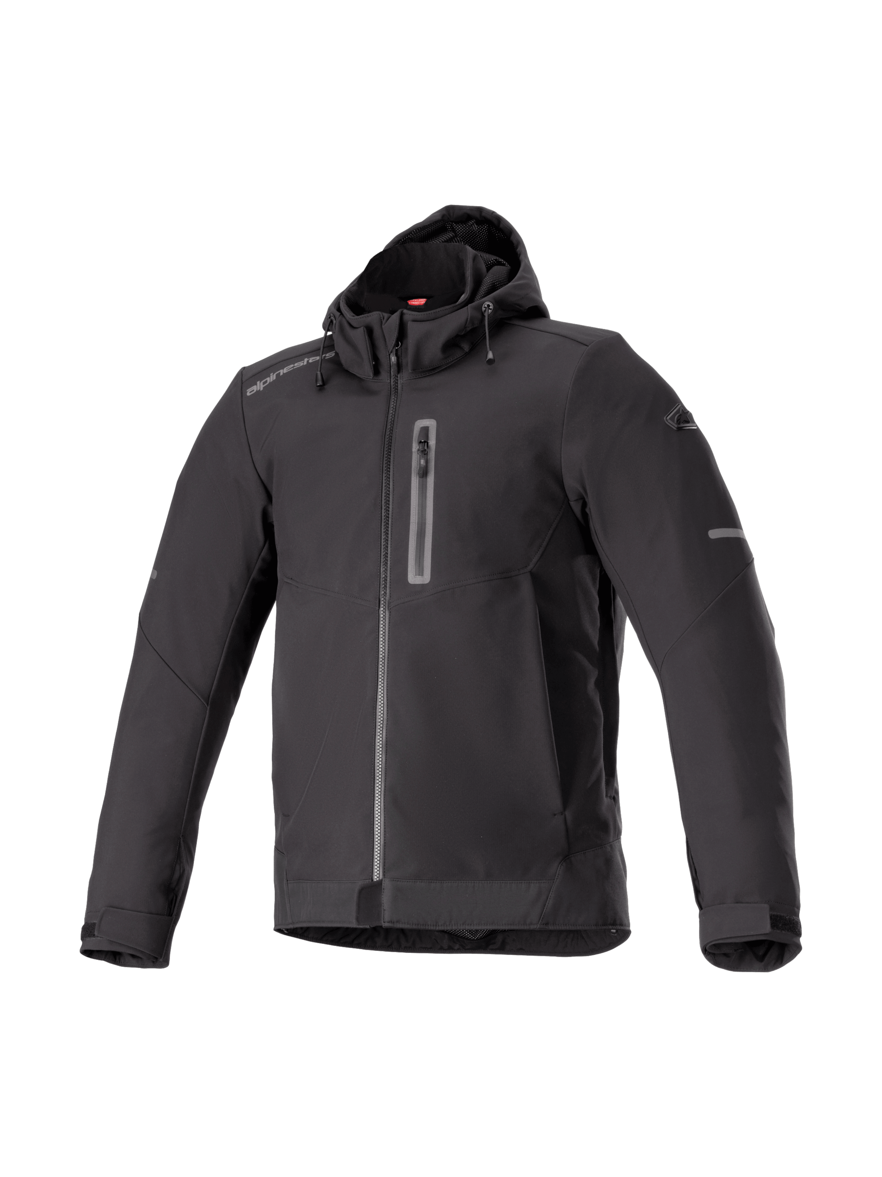 Alpinestars Neo Waterproof Hoodie, casaco de moto urbano preto para homem, softshell impermeável e Tech-Air Ready.
