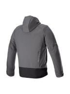 Casaco com capuz Alpinestars Neo Impermeável, blusão de moto urbano cinzento e preto, vista traseira em softshell.