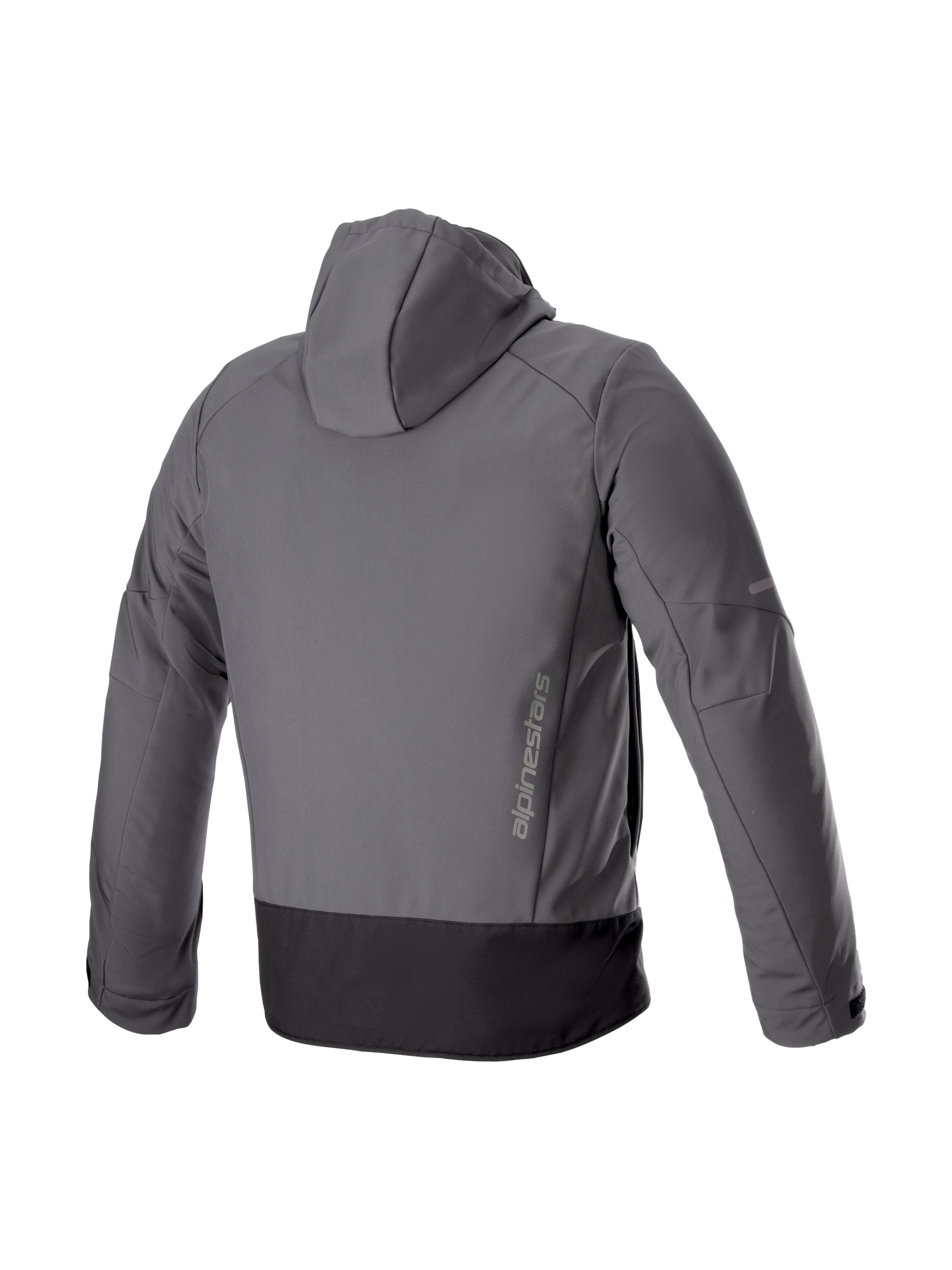 Casaco com capuz Alpinestars Neo Impermeável, blusão de moto urbano cinzento e preto, vista traseira em softshell.
