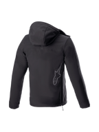 Alpinestars Sherpa Hoodie, casaco com capuz de moto urbano preto, vista traseira com logótipo refletor e fecho lateral.