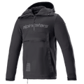 Alpinestars Sherpa Hoodie, casaco anoraque de motociclismo em Black Reflex, fecho de meio zíper com logótipo no peito, bolso frontal grande com fecho, tecido softshell técnico, design urbano desportivo
