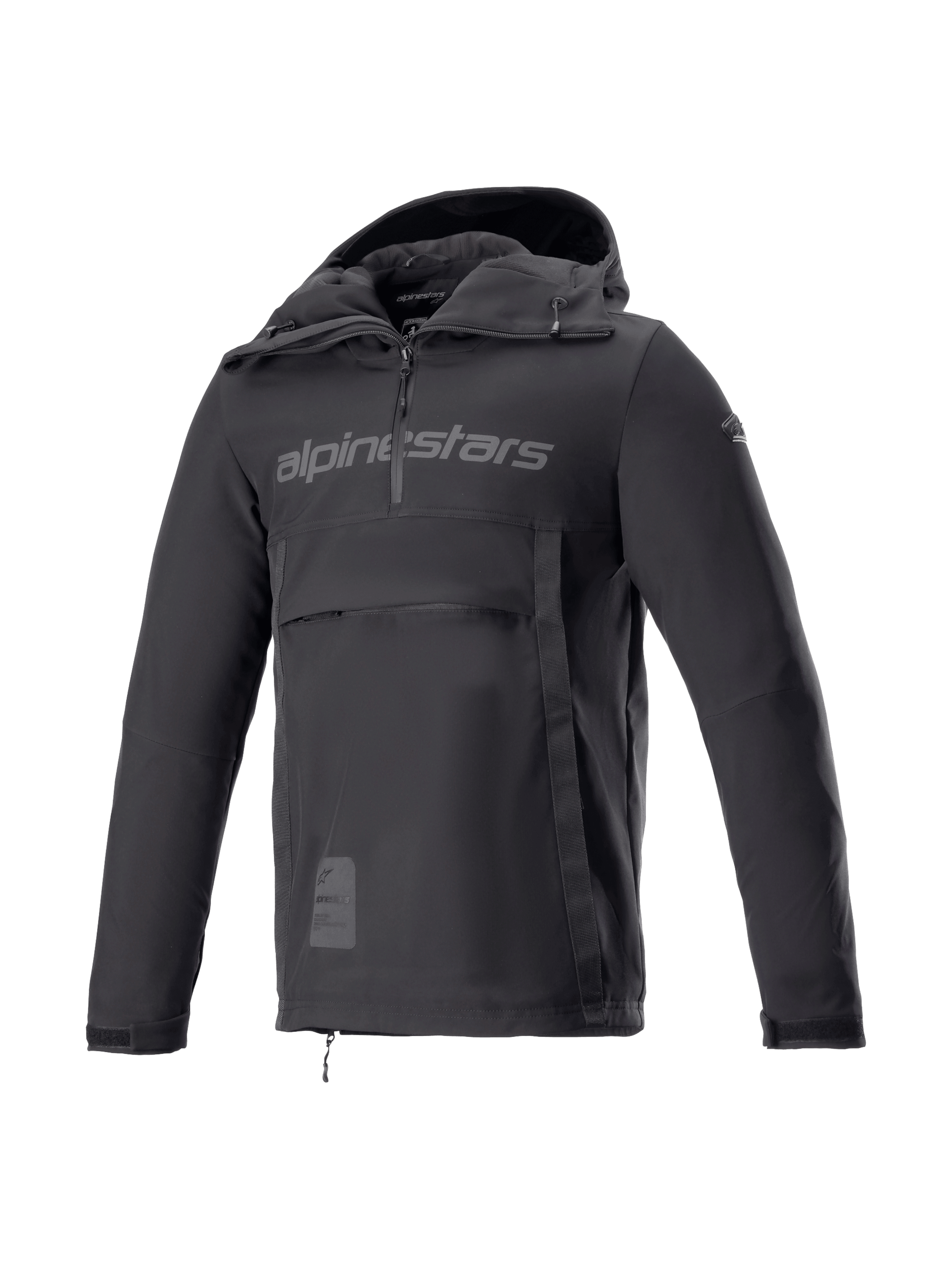 Alpinestars Casaco com capuz Sherpa, casaco de moto estilo anoraque para homem, preto, em softshell à prova de vento, design urbano e Tech-Air Ready.