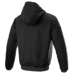Alpinestars Ageless Hoodie, casaco de motociclismo urbano, preto, vista traseira, design têxtil casual com capuz e punhos canelados, perfil anatómico para condução urbana.