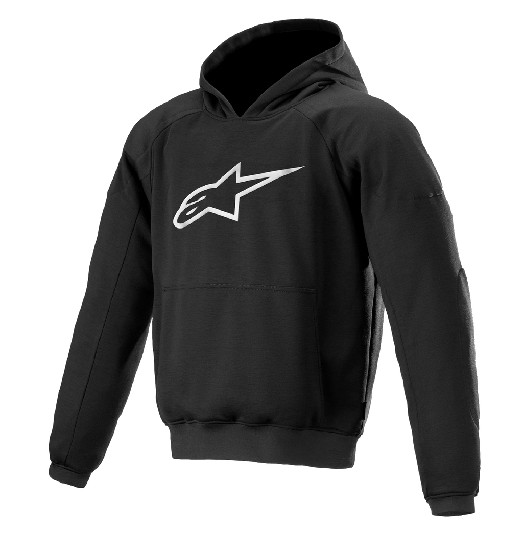 Alpinestars Ageless Hoodie, hoodie para motociclismo urbano, preto com logótipo de estrela branco, estilo pullover com bolso canguru, punhos e bainha canelados, design casual inspirado no desporto motorizado