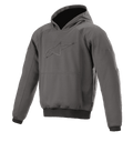 Alpinestars Ageless Hoodie, hoodie de motociclismo urbano, cinzento Asphalt Melange com punhos pretos, logótipo de estrela em relevo no peito, bolso frontal canguru, equipamento de proteção casual para motociclismo