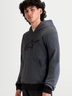 Alpinestars Ageless Hoodie, casaco de moto urbano para homem em cinzento melange de asfalto, com bolso tipo canguru e capuz fixo, num modelo