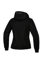 Alpinestars Woman Stella Chrome Superairflow Hoodie, Women's Motorcycle Hoodie, Black, back view showing 3D mesh construction, hooded design with copper logo detail on the shoulder