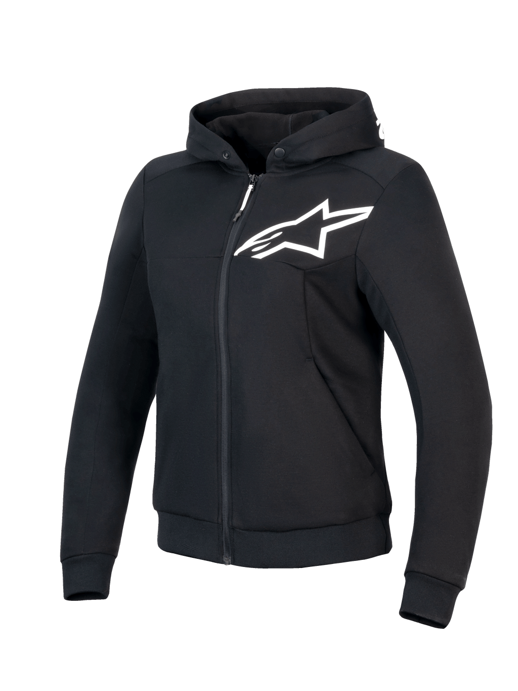 Alpinestars Stella Chrome V2 Sport Hoodie, casaco de moto para mulher, preto e branco, certificado CE Classe A com reforços aramídicos
