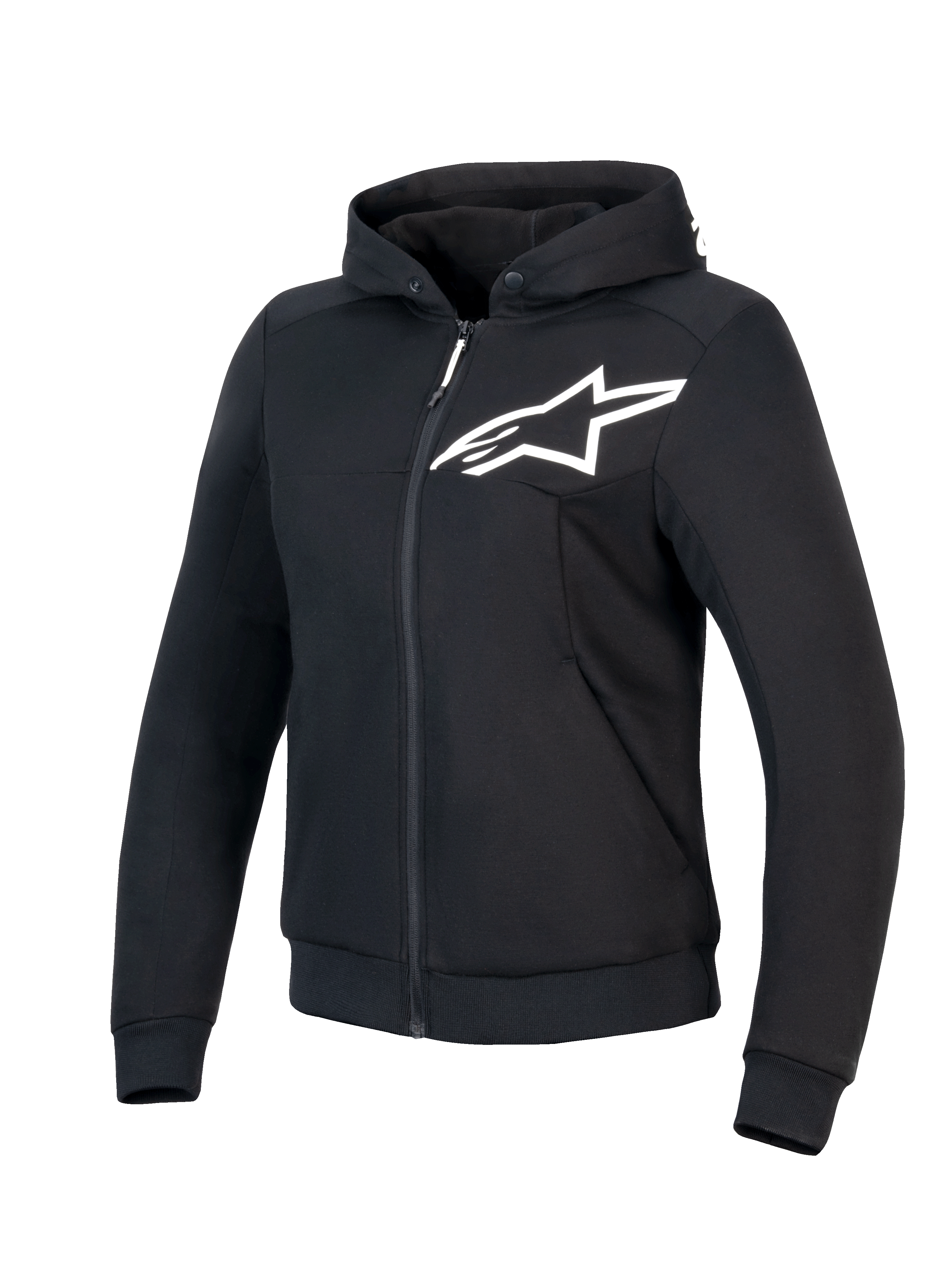 Alpinestars Stella Chrome V2 Sport Hoodie, casaco de moto para mulher, preto e branco, certificado CE Classe A com reforços aramídicos