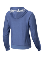 Alpinestars Stella Chrome V2 Sport Hoodie, casaco de moto para mulher em azul-violeta e branco, fleece com logótipo no capuz.
