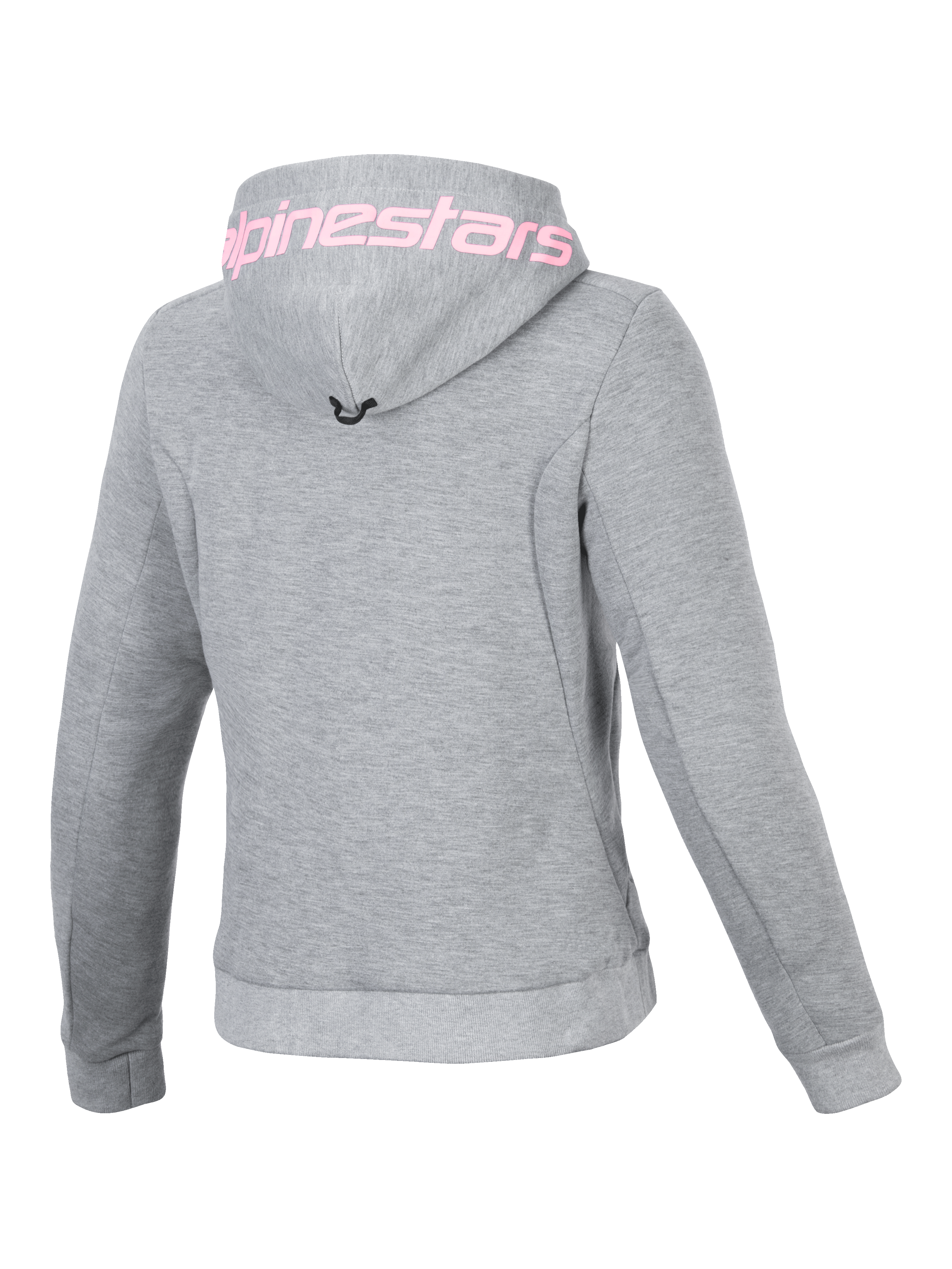 Alpinestars Stella Chrome V2 Sport Hoodie, casaco de moto para mulher cinzento e rosa, vista traseira com logótipo.