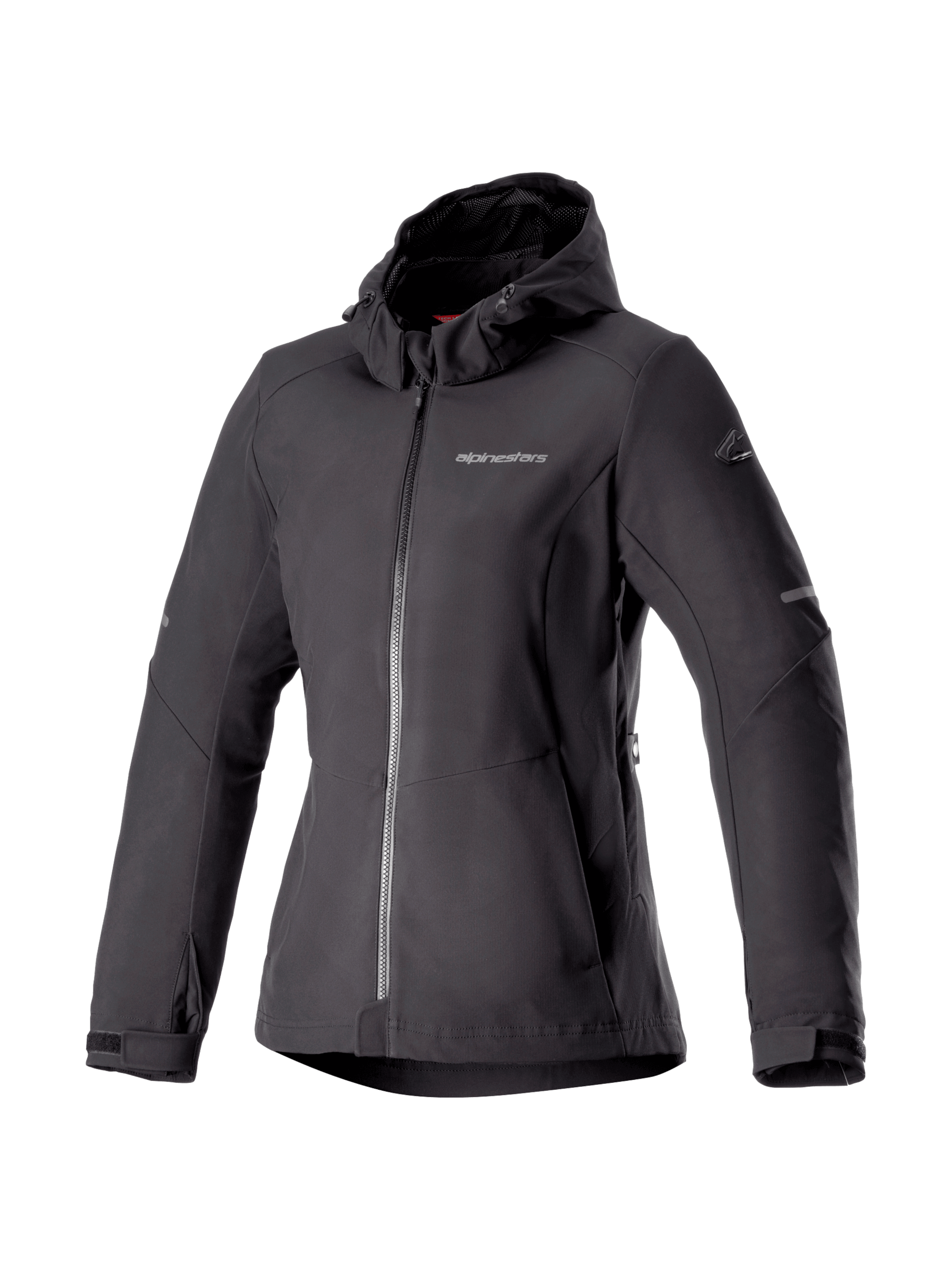 Alpinestars Stella Neo Waterproof Hoodie, casaco com capuz urbano para mulher, preto, softshell de proteção, certificado CE