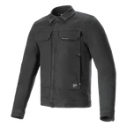 Alpinestars Garage Jacket, Motorcycle Jacket, Smoke Gray, long-sleeve stretch cotton denim with a workwear-inspired silhouette, featuring chest pockets and subtle logo patches, urban casual protective gear
