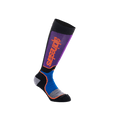 Alpinestars Youth MX Plus Socks, Motocross Knee-High Socks, Black, Royal Blue, and Purple with Orange branding, featuring ribbed construction and reinforced heel and toe for off-road riding