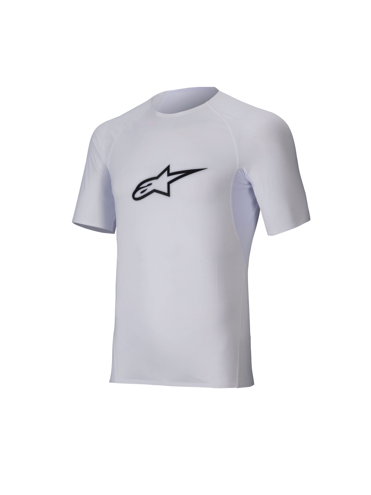 Alpinestars Tech KX Sim Top, Short Sleeve Karting Base Layer, White, black Astar logo on the chest, lightweight stretch mesh with ergonomic cuts, technical performance gear