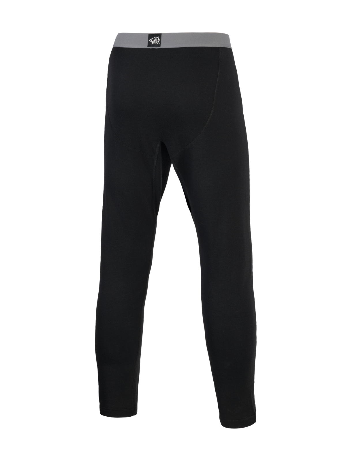 Alpinestars At 8 Merino Bottom, roupa interior técnica de moto para adventure, pretas com cós elástico cinzento com logótipo, vista traseira