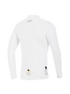 Top de Manga Comprida Alpinestars ZX Evo V3, Branco, Vista Traseira, camada de base de automobilismo resistente às chamas com um pequeno logótipo Alpinestars cinzento na parte superior das costas e etiquetas de certificação na bainha, ajuste de performance com textura suave