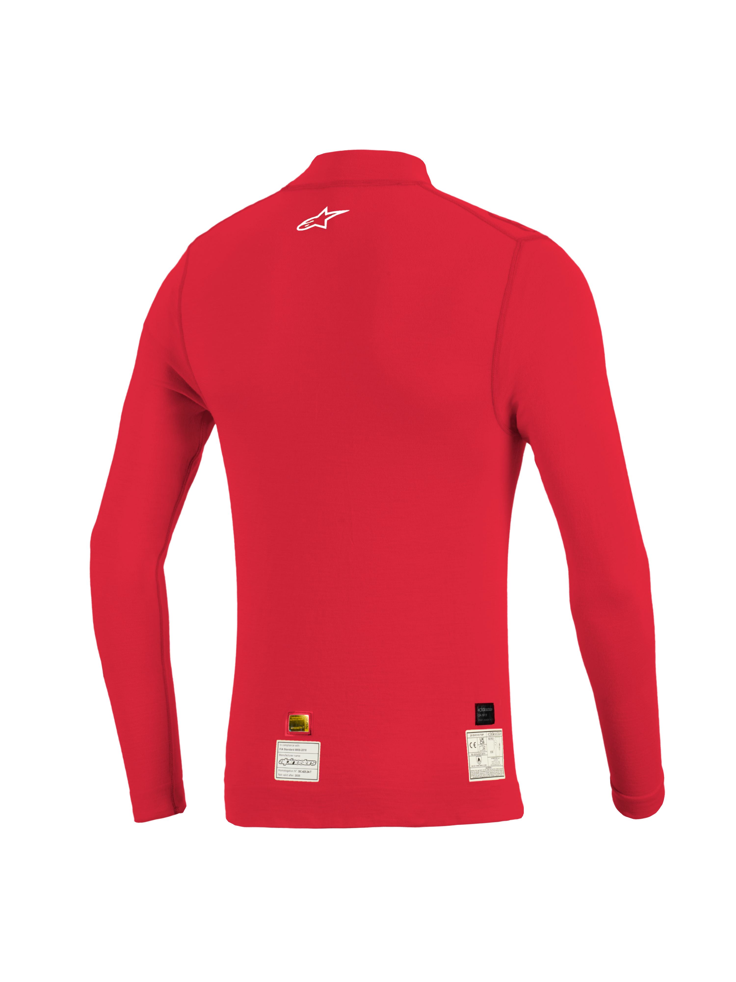 Alpinestars Top ZX Evo V3, camada de base de automobilismo de manga comprida, vermelho, vista traseira, material leve resistente às chamas com construção em malha jacquard para respirabilidade