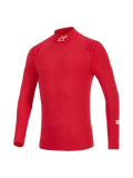 Alpinestars ZX Evo V3 Top - Manga Comprida, camisola interior de automobilismo resistente às chamas, vermelha com gola alta e logótipo branco, detalhes tonais nos ombros e tecido técnico leve para proteção de pilotos profissionais.