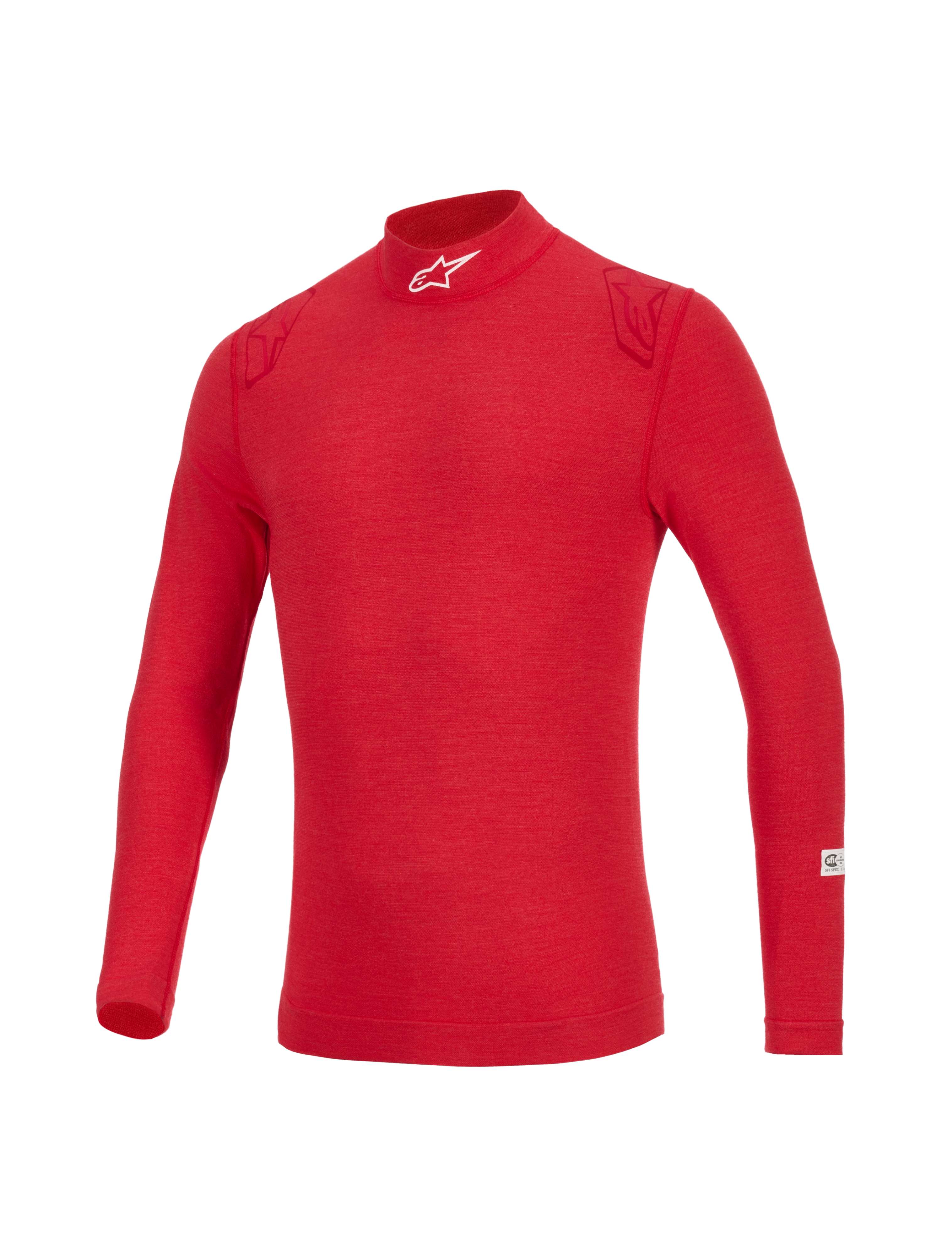 Alpinestars ZX Evo V3 Top - Manga Comprida, camisola interior de automobilismo resistente às chamas, vermelha com gola alta e logótipo branco, detalhes tonais nos ombros e tecido técnico leve para proteção de pilotos profissionais.