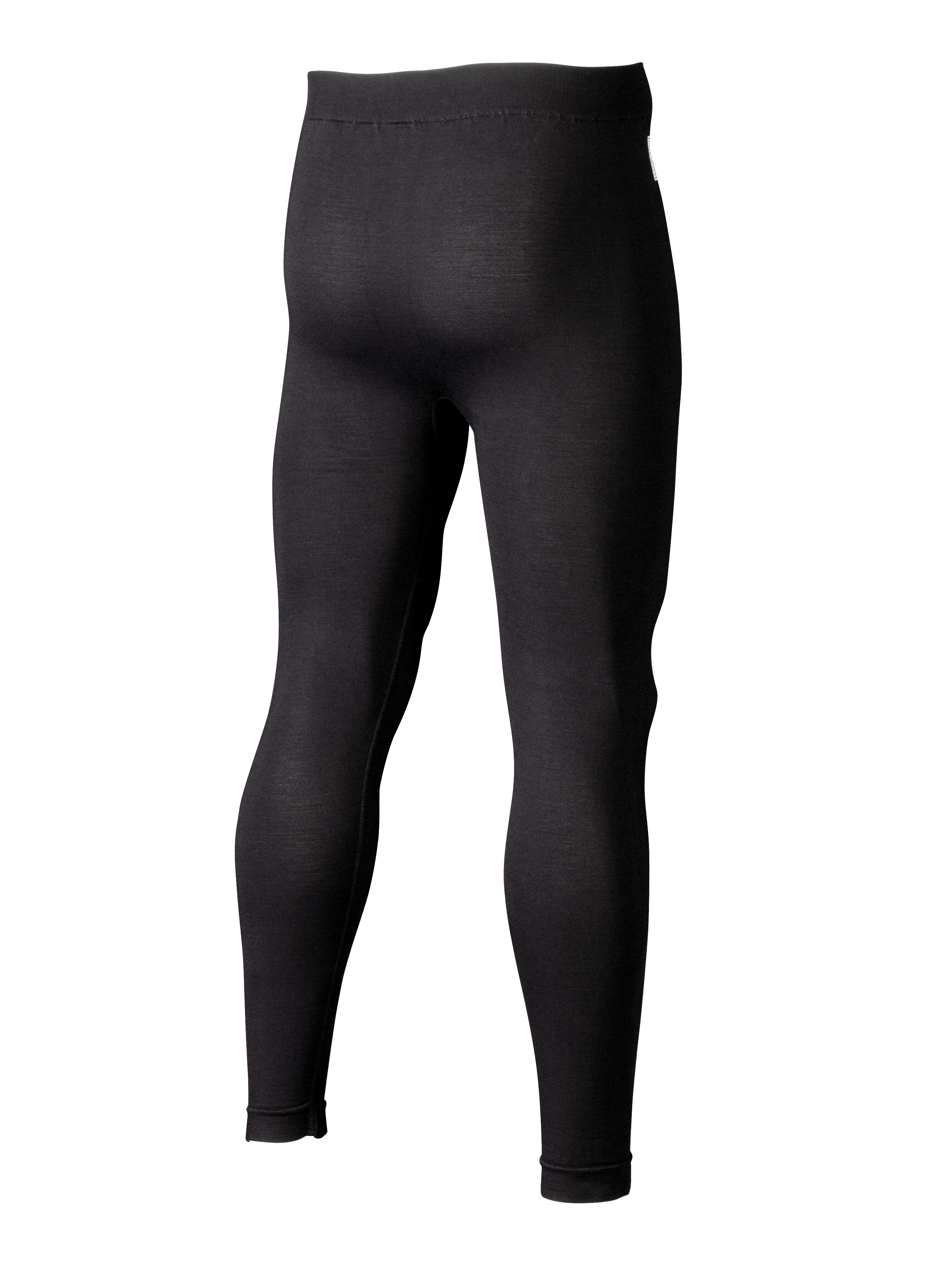 Alpinestars ZX Evo V3 Bottom, calças de camada base para automobilismo, pretas, vista traseira 3/4 mostrando leggings de corte justo resistentes a chamas, construção em malha jacquard para respirabilidade no desporto motorizado