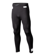 Alpinestars ZX Evo V3 Bottom, calças interiores de base para desportos motorizados pretas, roupa interior de corrida resistente a chamas, design de perna inteira com etiquetas de certificação FIA e SFI brancas, cintura elástica com logótipo Astars cinzento, ajuste justo elegante