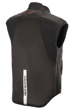 Colete HT Heat Tech Alpinestars, Preto, vista traseira com um logótipo Astars vermelho na parte superior das costas e uma faixa refletora branca vertical com a marca Alpinestars na parte inferior das costas, camada interior térmica para motociclismo