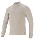 Top de Manga Comprida Alpinestars Race V3, camada base para automobilismo, cinzento, com gola subida e logótipo de estrela preto, mangas compridas, tecido texturizado resistente ao fogo e marca Alpinestars na bainha