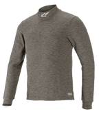 Alpinestars Race V3 Long Sleeve Top, camada base técnica para automobilismo, cinzento Anthracite Melange, gola subida com logótipo de estrela branco, mangas compridas, tecido mesclado resistente ao fogo, subcamada profissional para corridas de automóveis