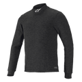 Alpinestars Race V3 Long Sleeve Top, camada de base preta texturizada, gola alta com logótipo branco, design ajustado, vestuário de performance para desportos motorizados resistente às chamas