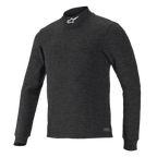 Alpinestars Race V3 Long Sleeve Top, camada de base preta texturizada, gola alta com logótipo branco, design ajustado, vestuário de performance para desportos motorizados resistente às chamas