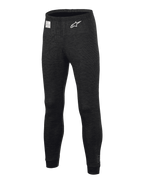 Alpinestars Race V3 Bottom, calças de camada de base para automobilismo, pretas, com tecido texturizado resistente às chamas, logótipo de estrela branco na coxa, etiqueta de certificação FIA no cós, peça de roupa interior técnica para desportos motorizados profissionais