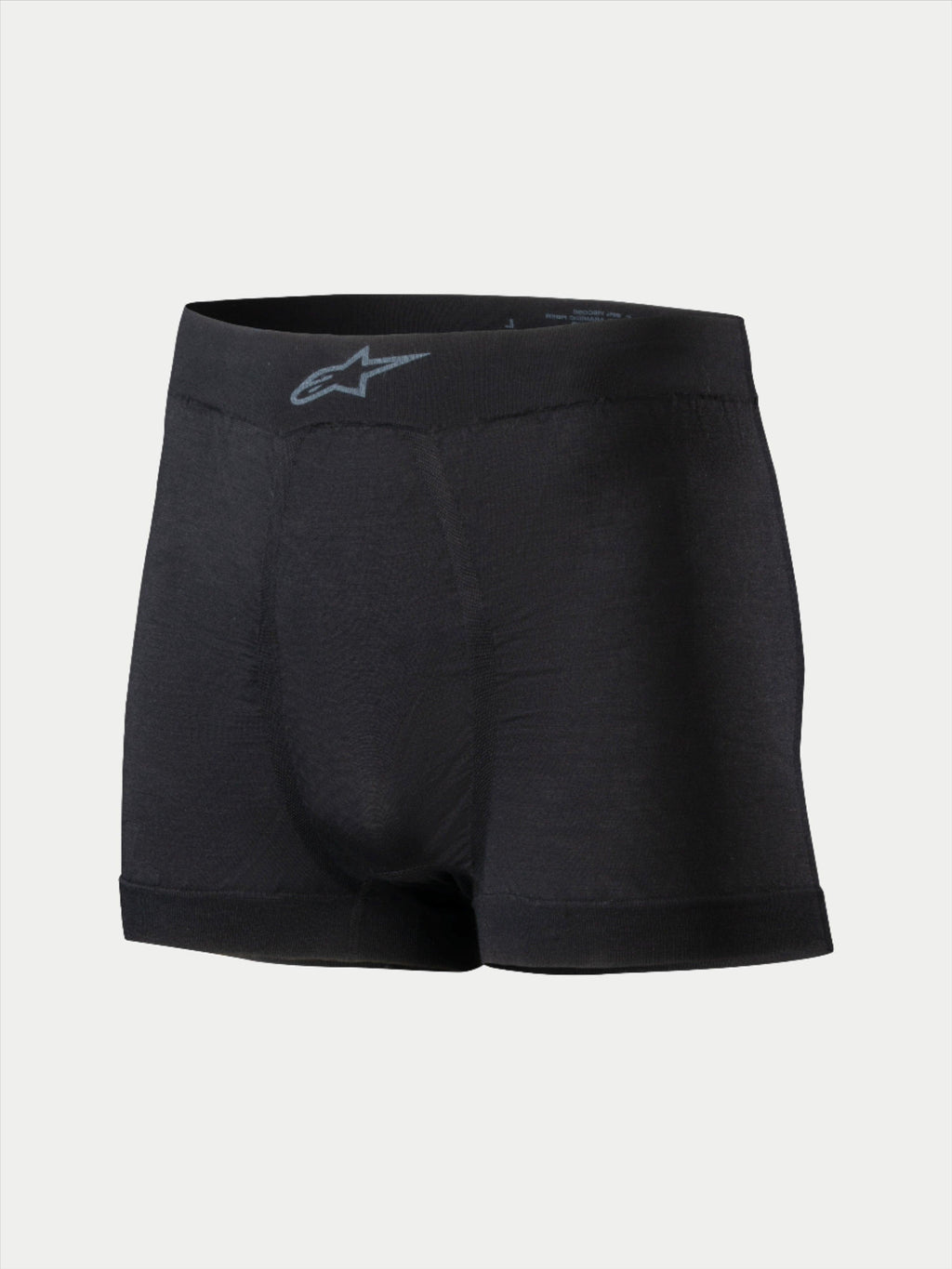 Alpinestars TECH ZX Boxer, roupa interior de base para automobilismo, preto, com logótipo Alpinestars cinzento no cós, tecido leve resistente às chamas, vestuário de desporto motorizado com certificação FIA 8856-2018