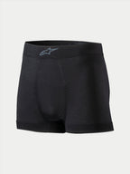 Alpinestars TECH ZX Boxer, roupa interior de base para automobilismo, preto, com logótipo Alpinestars cinzento no cós, tecido leve resistente às chamas, vestuário de desporto motorizado com certificação FIA 8856-2018