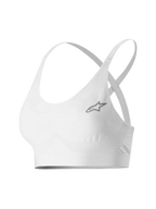 Alpinestars Stella TECH ZX Bra, Women's Motorsport Base Layer, White, featuring a small grey star logo, lightweight flame-resistant LENZING™ FR fabric, thin straps and supportive band for professional auto racing performance
