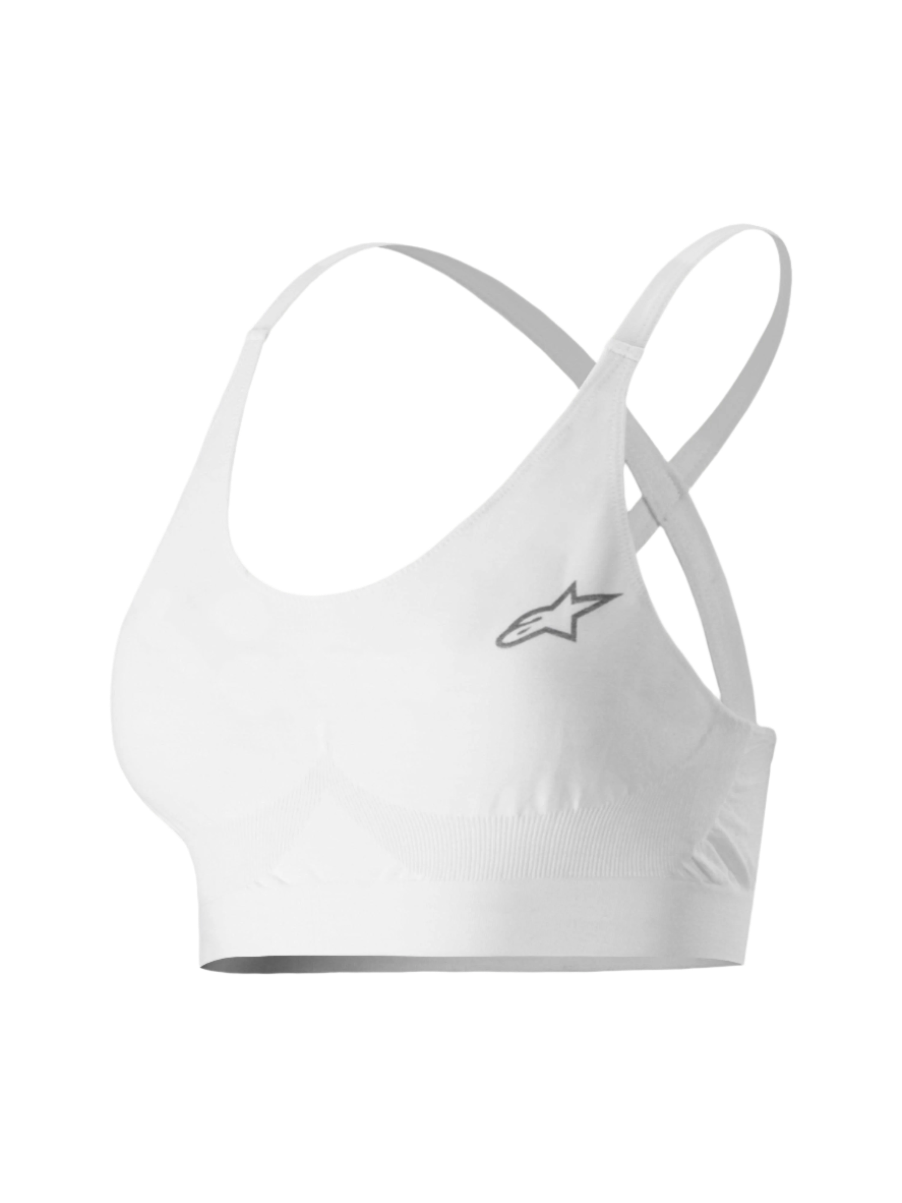 Alpinestars Stella TECH ZX Bra, sutiã de camada interior de automobilismo para mulher, branco, com um pequeno logótipo de estrela cinzento, tecido LENZING™ FR leve e resistente às chamas, alças finas e banda de suporte para desempenho profissional em automobilismo