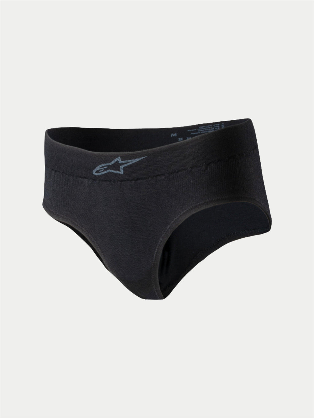 Cuecas Stella TECH ZX Alpinestars, roupa íntima feminina para automobilismo, pretas com logótipo cinzento no cós, camada de base leve e resistente ao fogo, certificação FIA 8856-2018, concebidas para performance em automobilismo
