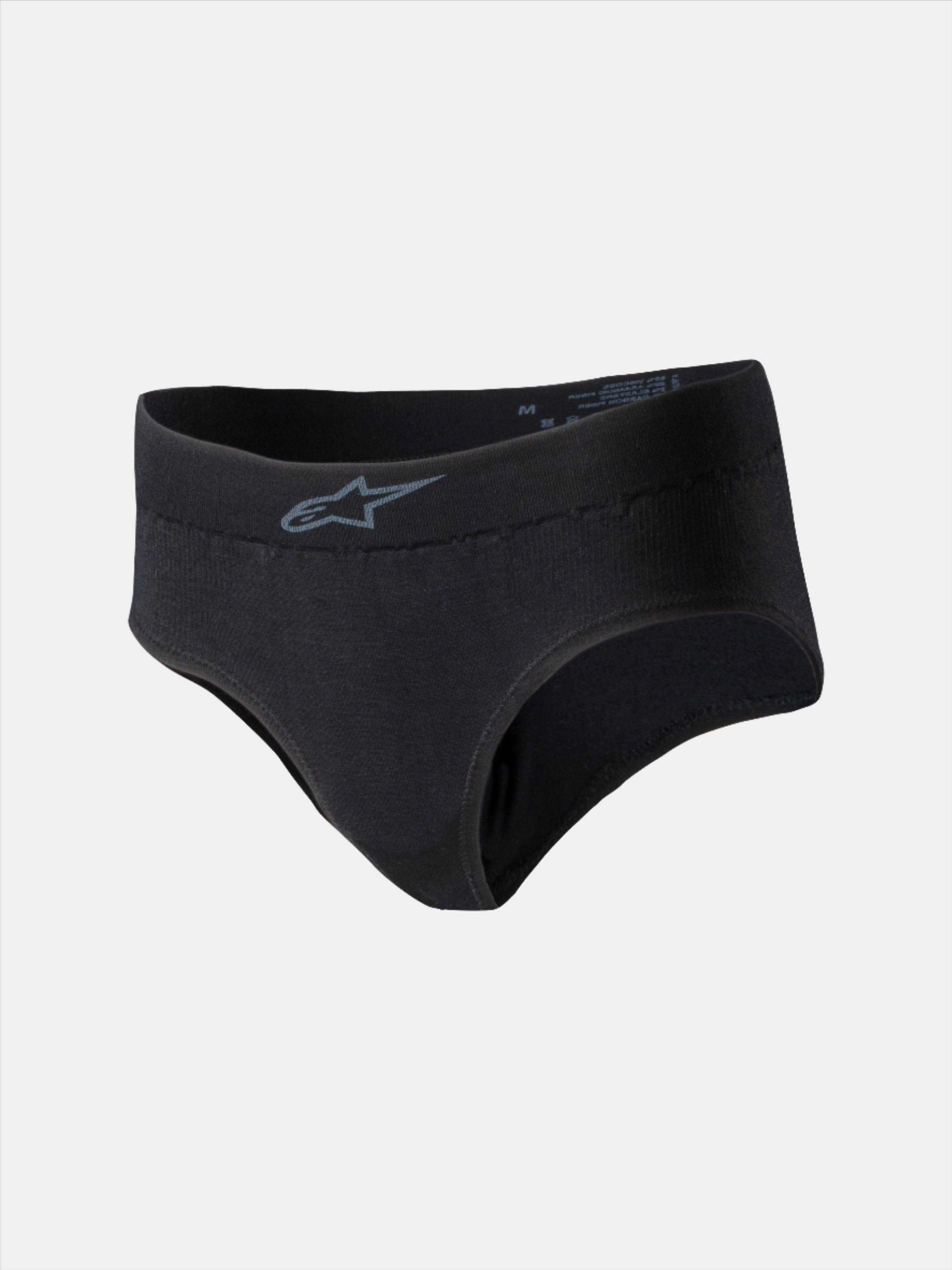 Cuecas Stella TECH ZX Alpinestars, roupa íntima feminina para automobilismo, pretas com logótipo cinzento no cós, camada de base leve e resistente ao fogo, certificação FIA 8856-2018, concebidas para performance em automobilismo