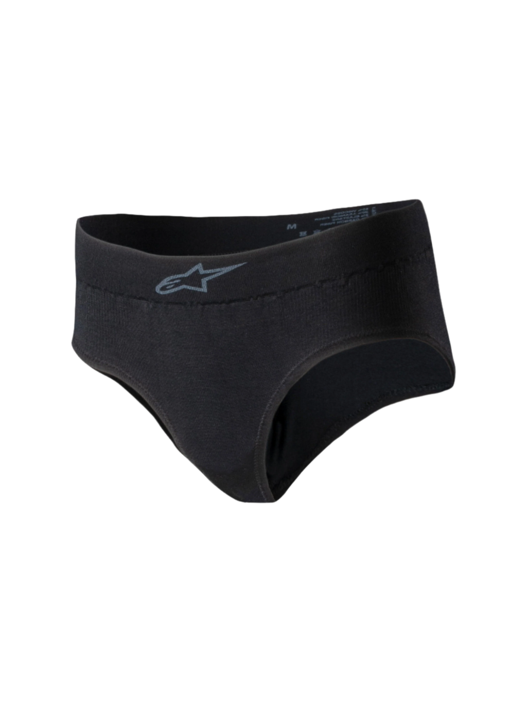 Cuecas Alpinestars Stella TECH ZX, roupa íntima feminina de competição, pretas, com um pequeno logótipo cinzento da Alpinestars no cós, material de malha leve resistente ao fogo, camada base com certificação FIA 8856-2018