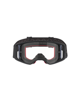 Óculos Alpinestars Supertech Corp, óculos de motocross, pretos e cinzentos com lente transparente, vista frontal com espuma interior vermelha e correia ajustável preta larga, óculos de alto desempenho para off-road