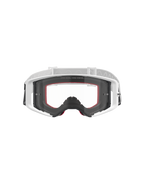 Alpinestars Supertech Corp Goggles, óculos de motocross, brancos com lente transparente, correia ajustável branca e cinzenta clara, com o texto 'ONE GOAL. ONE VISION.' na lente, detalhes vermelhos na espuma facial, equipamento de proteção de alta performance para corridas off-road