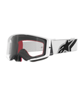 Alpinestars Supertech Corp Goggles, óculos de motocross, brancos e transparentes, armação branca com lente de policarbonato transparente, correia branca com logótipo Alpinestars preto em destaque, espuma facial de várias camadas em vermelho e preto